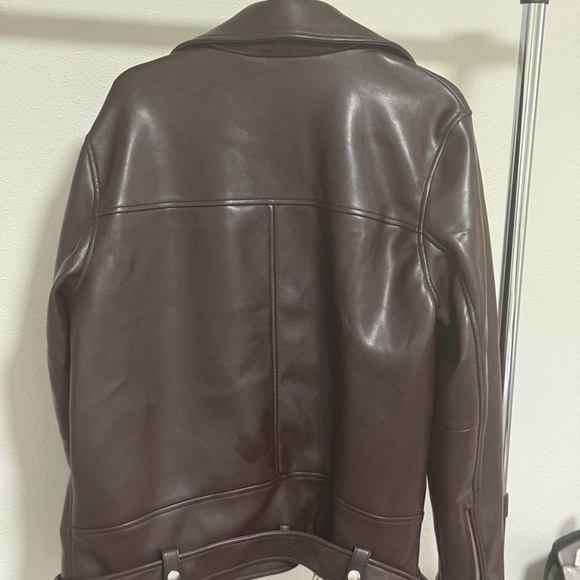Wilfred Aritzia Freeform Vegan Leather Biker Jacket - Mocha Brown - M - Picture 5 of 5